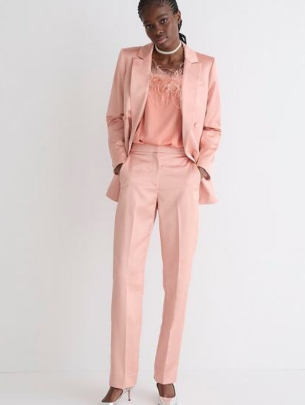 Women's Tailored High-Waist Straight-Leg Pants in Blush Pink